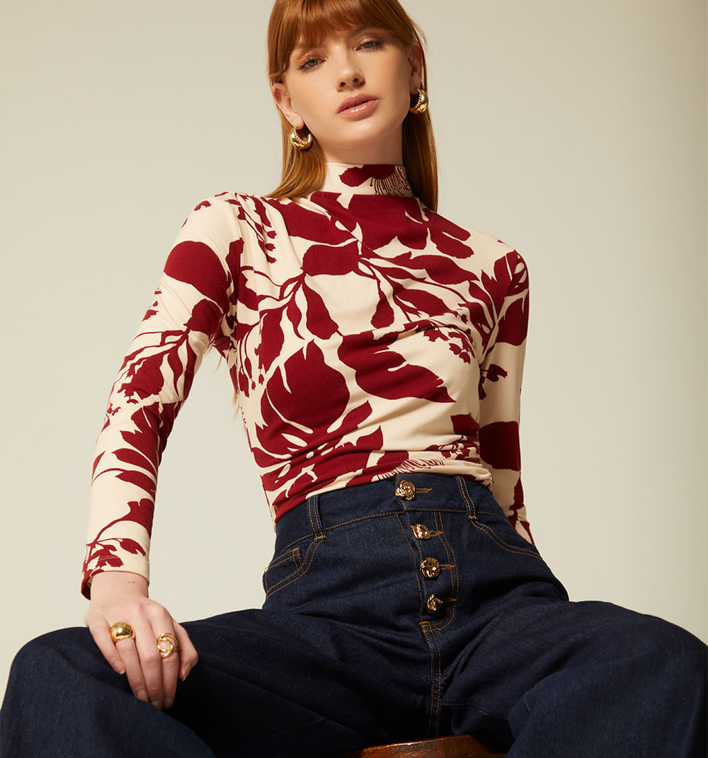 BLUSA MANGA LAGA CUELLO ALTO