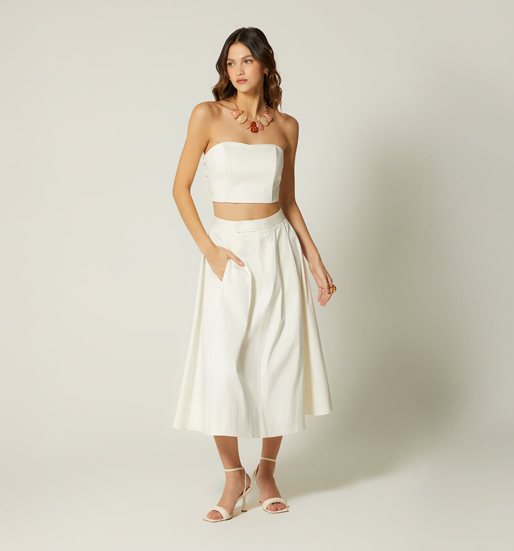 FALDA MIDI CON PRENSES Y BOLSILLOS