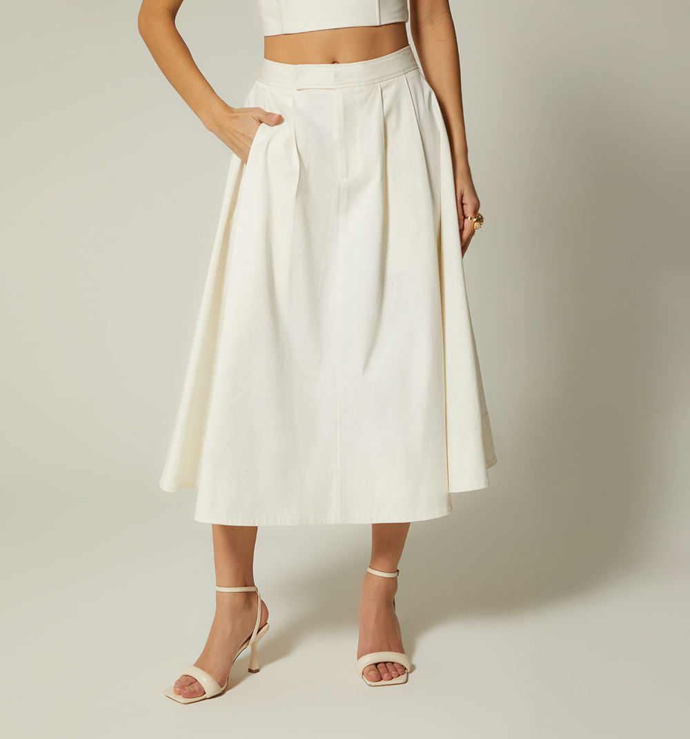 FALDA MIDI CON PRENSES Y BOLSILLOS